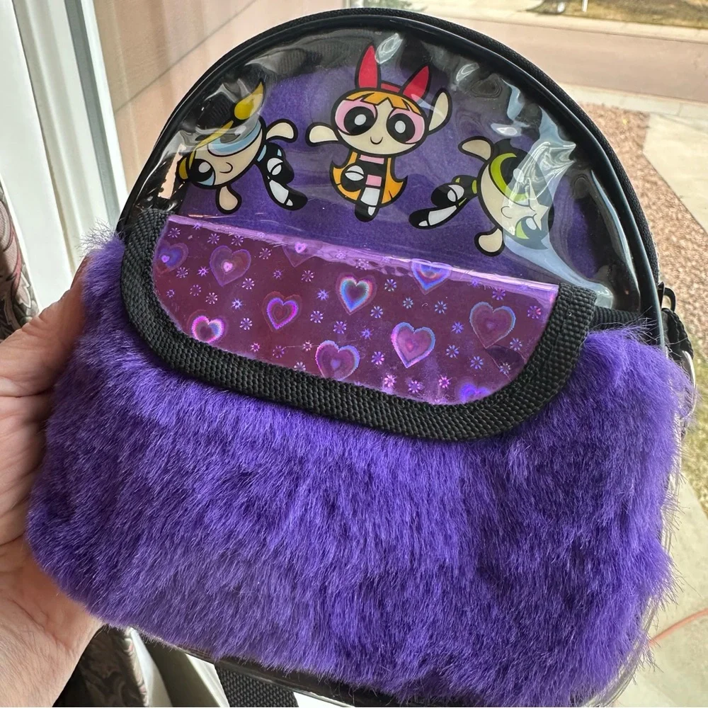 Vintage Purple Fuzzy Powerpuff Girls Crossbody Bag